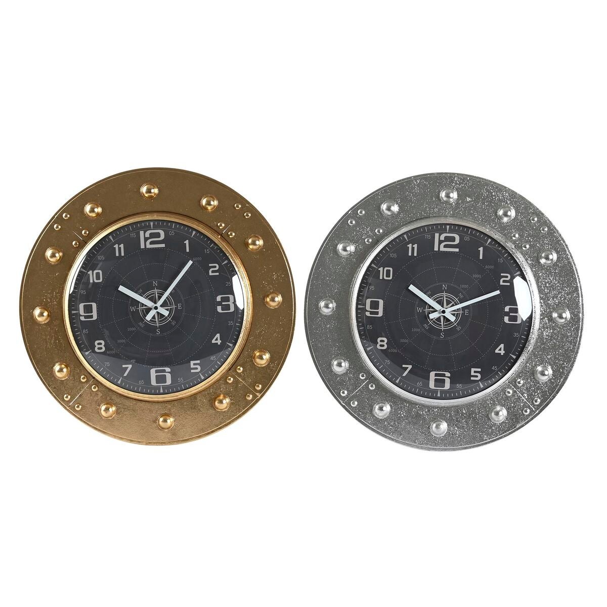 Reloj de pared dkd home decor 48,5 x 6 x 48,5 cm cristal plateado negro dorado hierro (2 unidades)