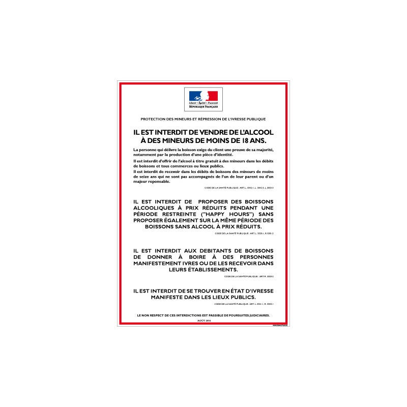 Affichage obligatoire Interdiction de la vente d'alcool aux mineurs 300 x 420 mm Matire PVC | Leroy Merlin Affichage obligatoire Interdiction de la vente d'alcool aux mineurs 300 x 420 mm Matire PVC | Leroy Merlin