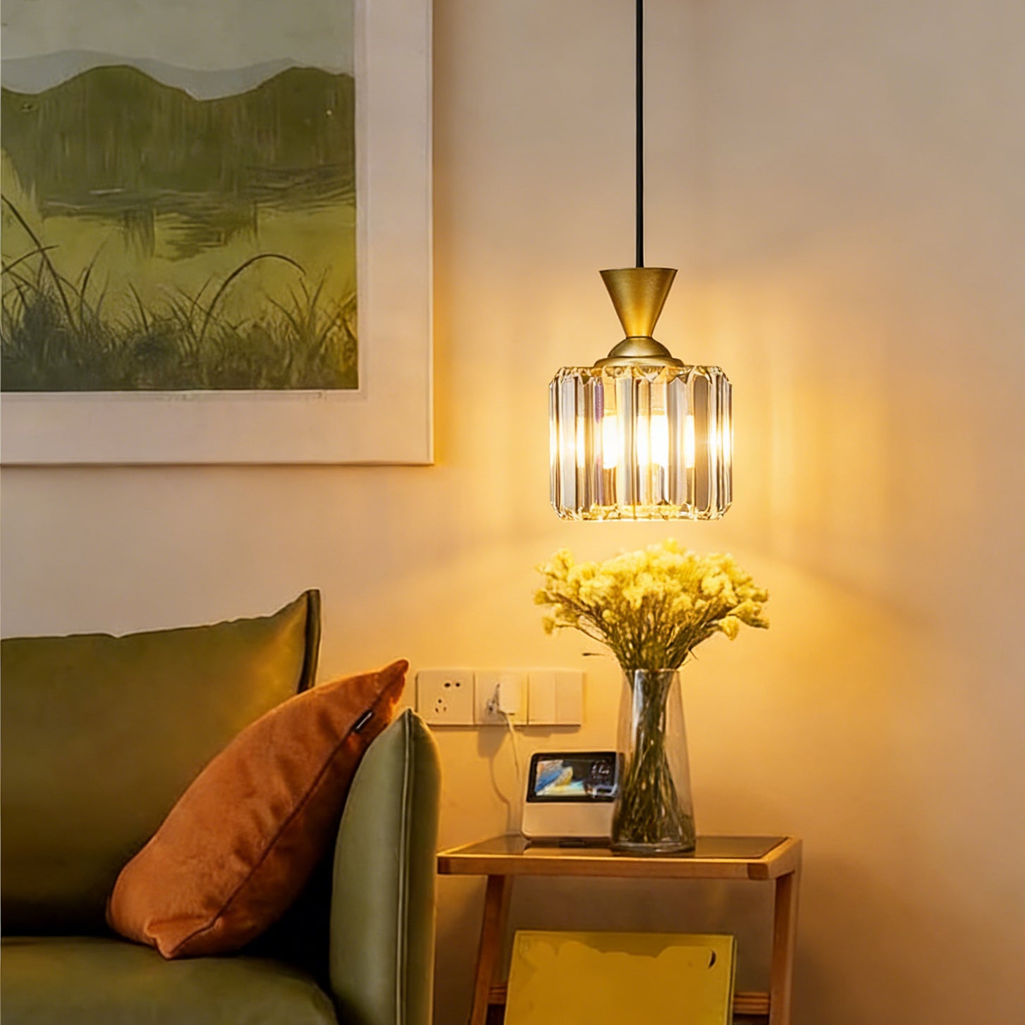 Lustre LED moderno, candeeiro de teto em cristal, candeeiro suspenso com altura ajustável, 3 temperaturas de cor 3000K-6000K (φ13cm, redondo) - 3