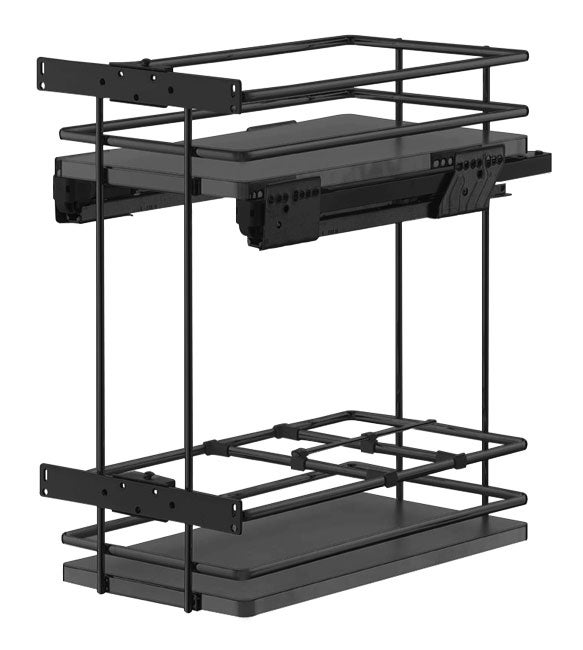 Coulissant bas 2 étagères + bouteilles anthracite - Modèle : Galaxy - Largeur : 264 mm - Matériau : Mélaminé / Acier -VIBO