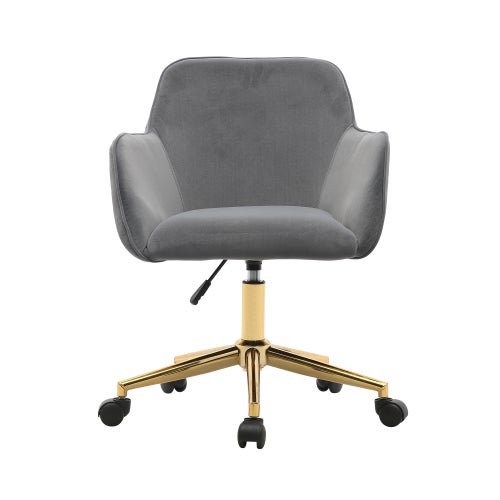 Silla de oficina para el hogar u oficina de tela de terciopelo gris con patas doradas