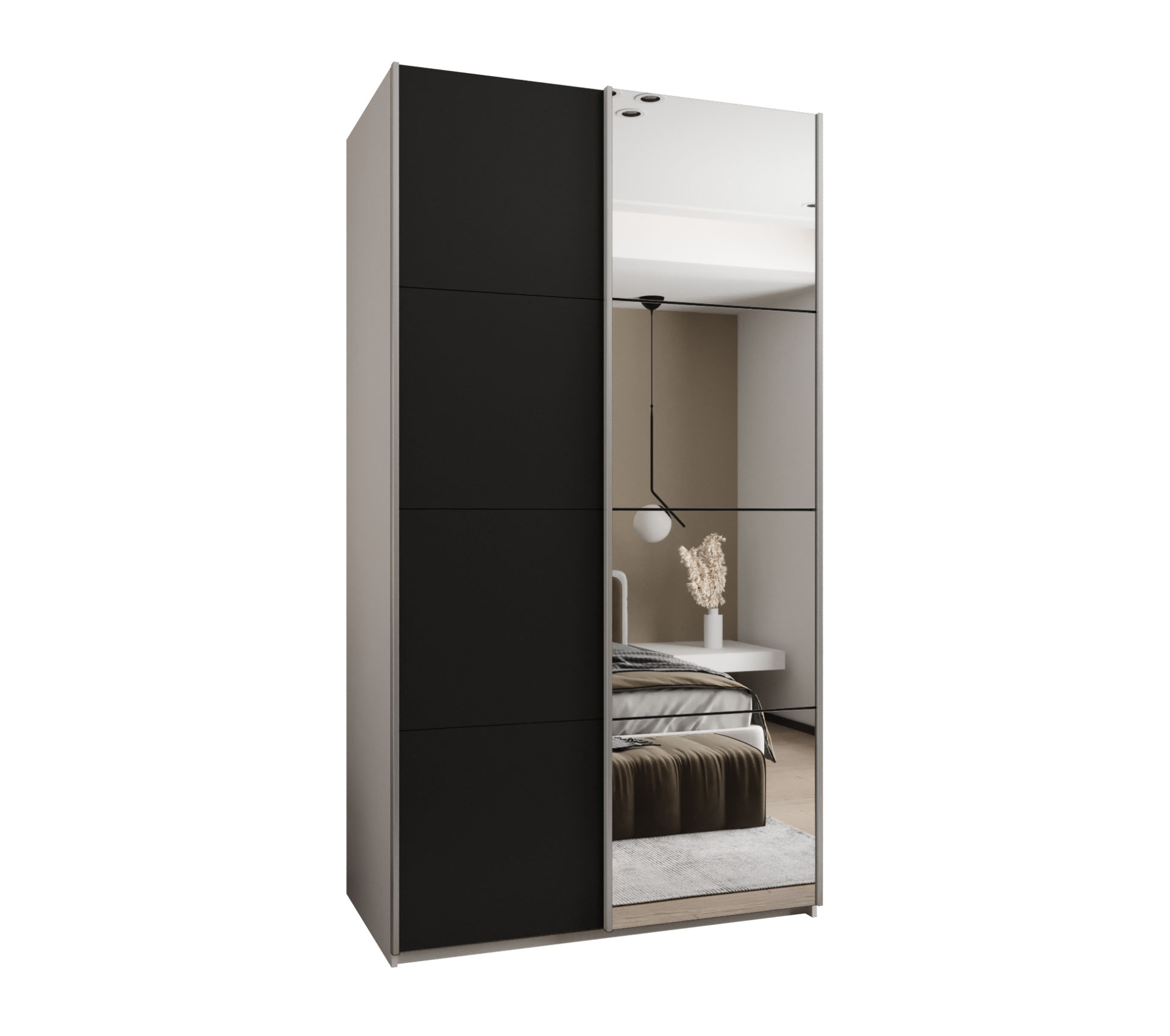 Szafa przesuwna wysoka Lux 3 130 x 64 x 245,5 cm biały + czarny + u. srebrny - Abiks Meble
