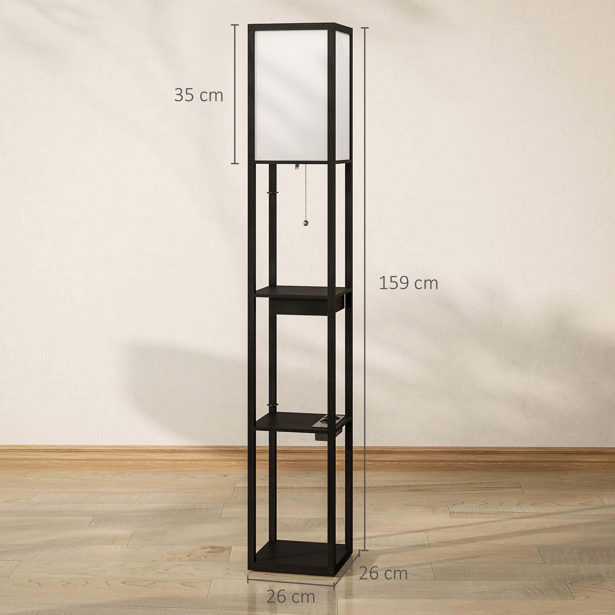 Lampadaire LED moderne avec étagère, port USB A+C et interrupteur au pied, convient pour le salon, la chambre et le bureau, noir. - 5