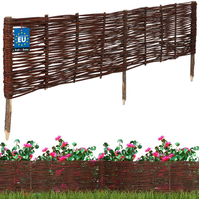 Clôture Bois - Bordure Jardin Extérieur - 120 x 30 cm - Bordure de Jardin en Osier à Planter - Marron - Cloture en Osier - Décoration Extéri KOTARBAU
