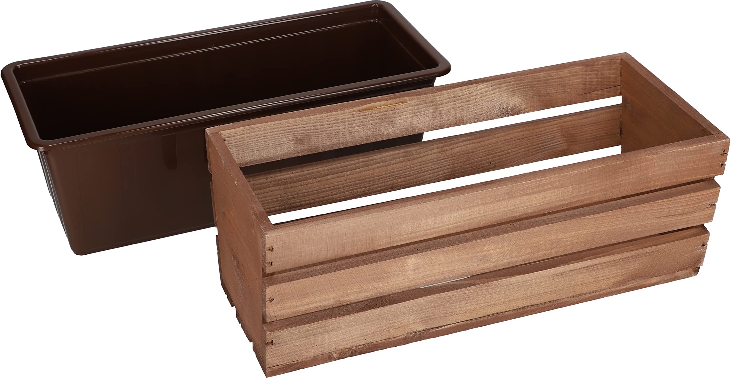 Jardinière en Bois Marron avec Insert en Plastique 40 x 18 x 15 cm - KOTARBAU - 5