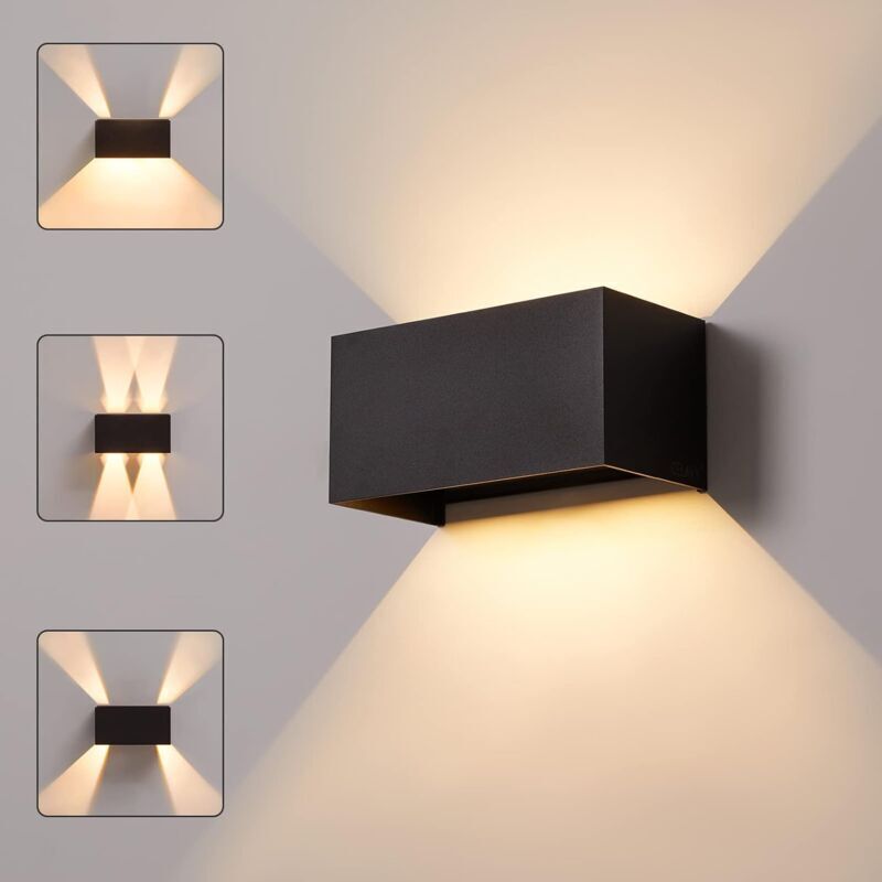 Aplica LED din aluminiu negru, IP65, interior/exterior, lumină caldă 3000K, fascicul reglabil