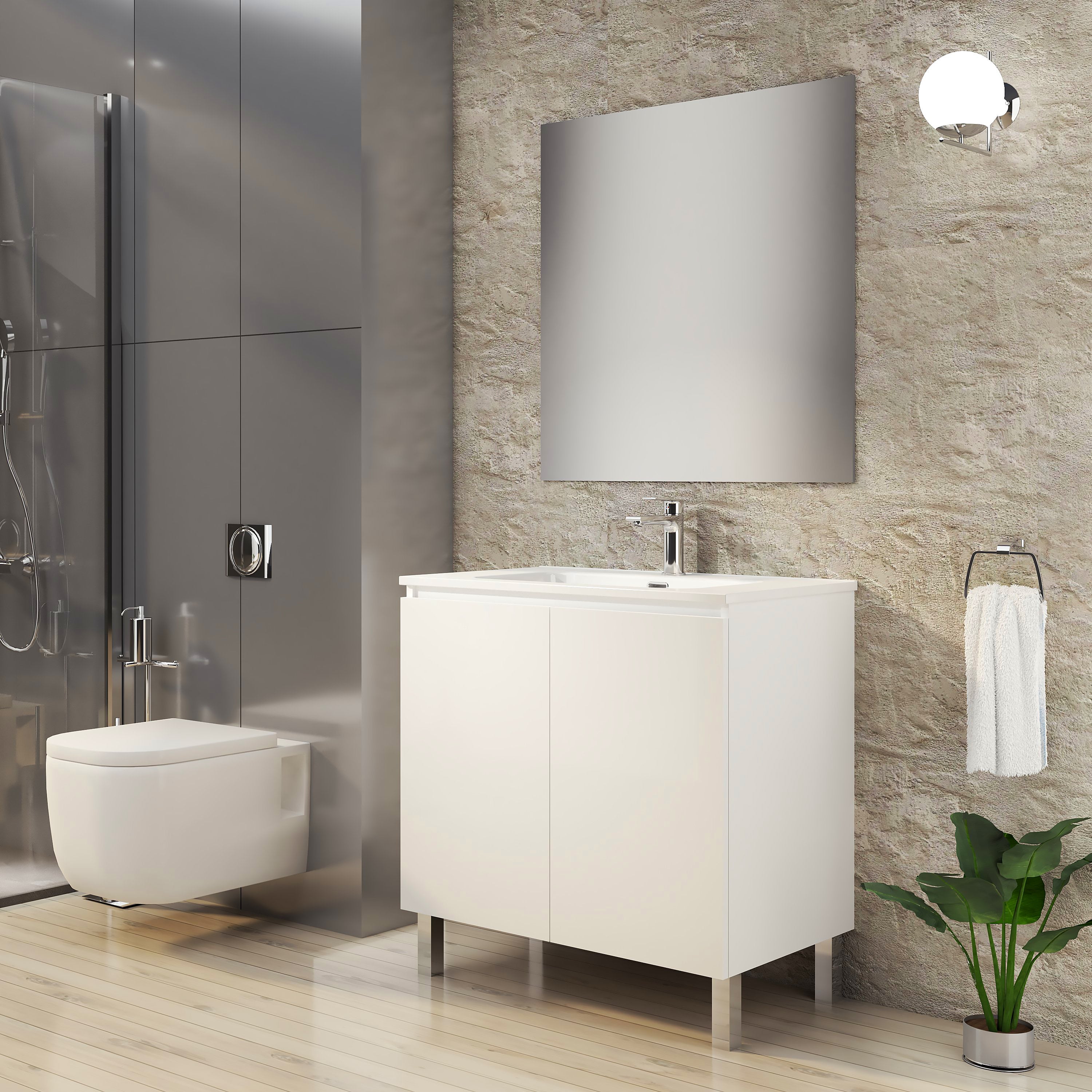 ENSEMBLE DE SALLE DE BAIN LUST | 80 CM BLANC | DEUX PORTES | LAVABO ...