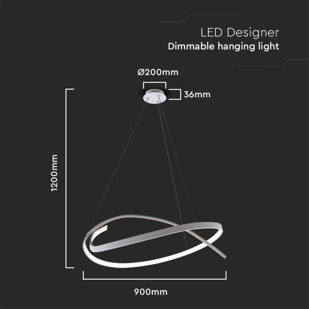 Okrągła lampa wisząca LED 48W z białego metalu, 80*120 cm, 3000K, ściemnialna triakiem - 4