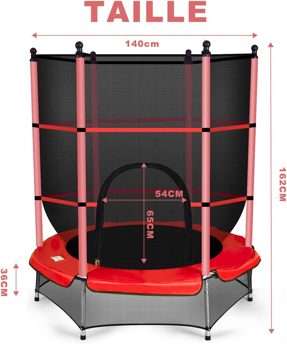Trampolino Elastico Bambino in Acciaio, Tappeto Elastico Bambini da Esterno e da Interno, con Rete e Cusicnetti Antiscivolo (Rosso, 165 x 165 - 5