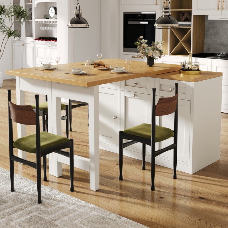 Îlot de cuisine moderne,Table de bar cuisine escamotable,avec Support à poubelle extractible,Table à manger avec tiroir et porte-snack, Blanc - 2