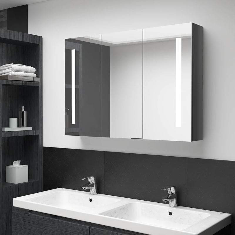 Szafka łazienkowa z lustrem i LED, 89x14x62 cm, lśniąca szarość vidaXL