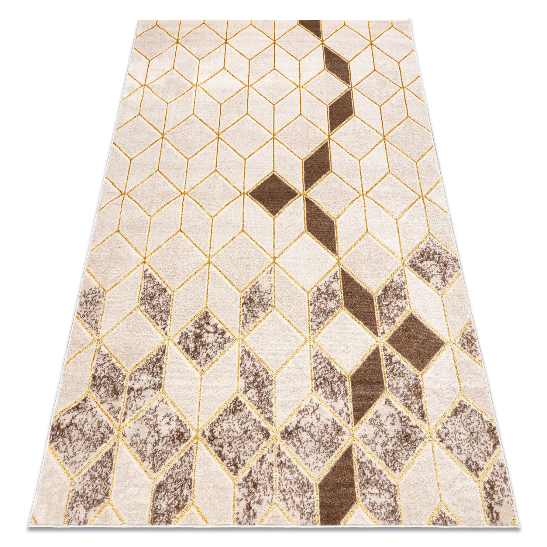 Dywan MEFE nowoczesny B400 Kostka, geometryczny 3D - Strukturalny, dwa poziomy runa krem / beż 120x170 cm