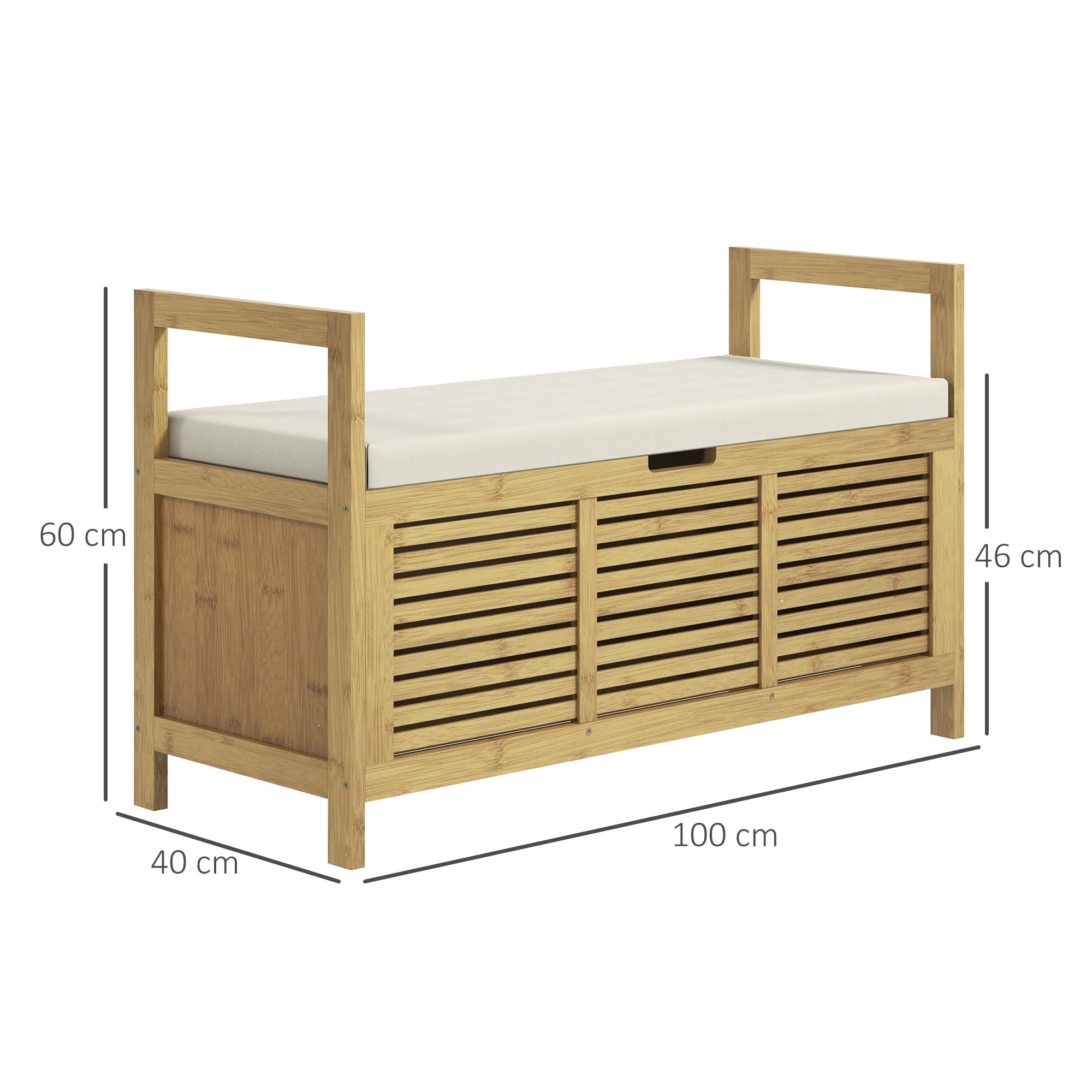 Banc à chaussures avec coffre et rangement, en bambou, siège confortable avec coussin pour entrée et couloir, 100x40x60 cm - 3
