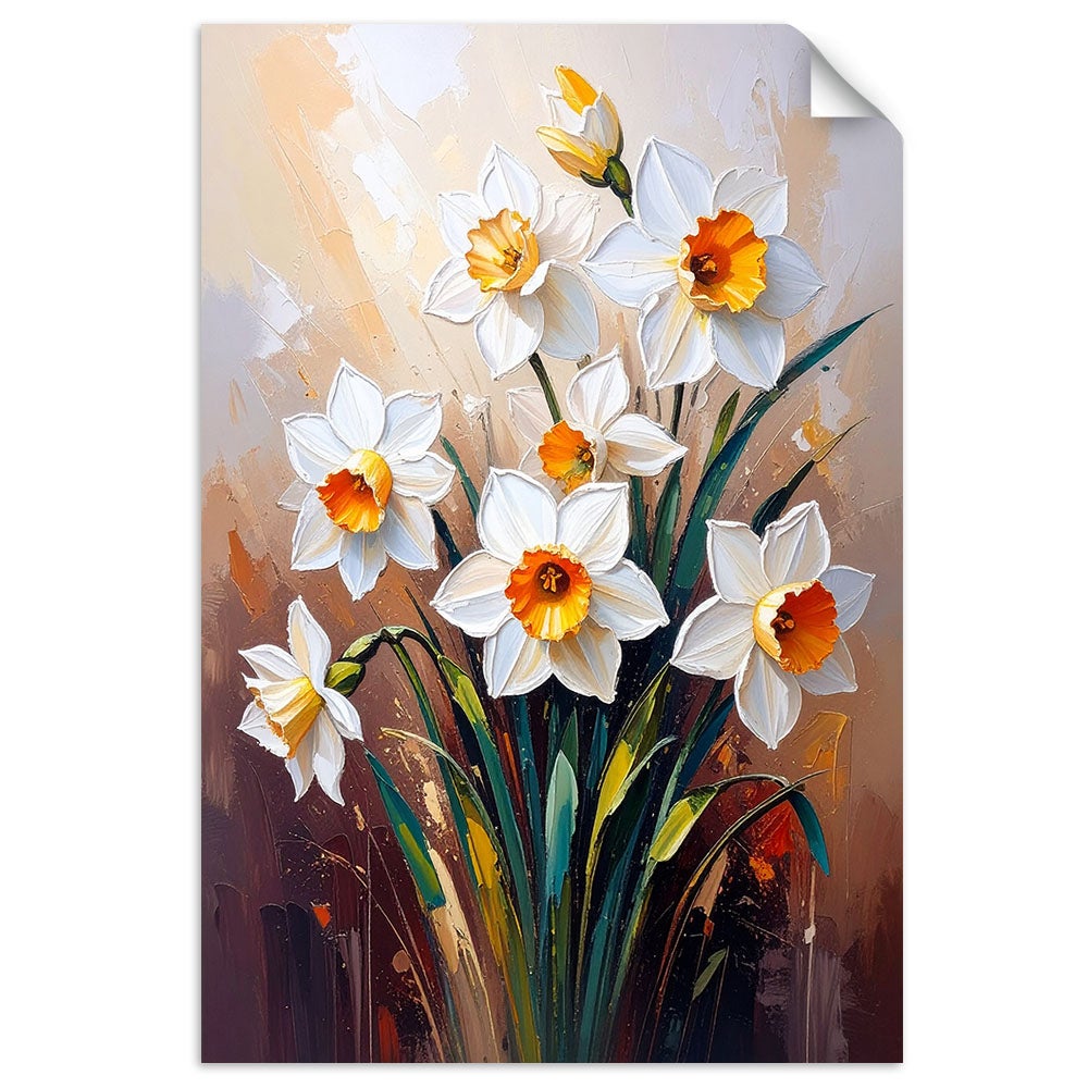 Naklejka na ścianę do salonu sypialni, Białe Żonkile Kwiaty 40x60