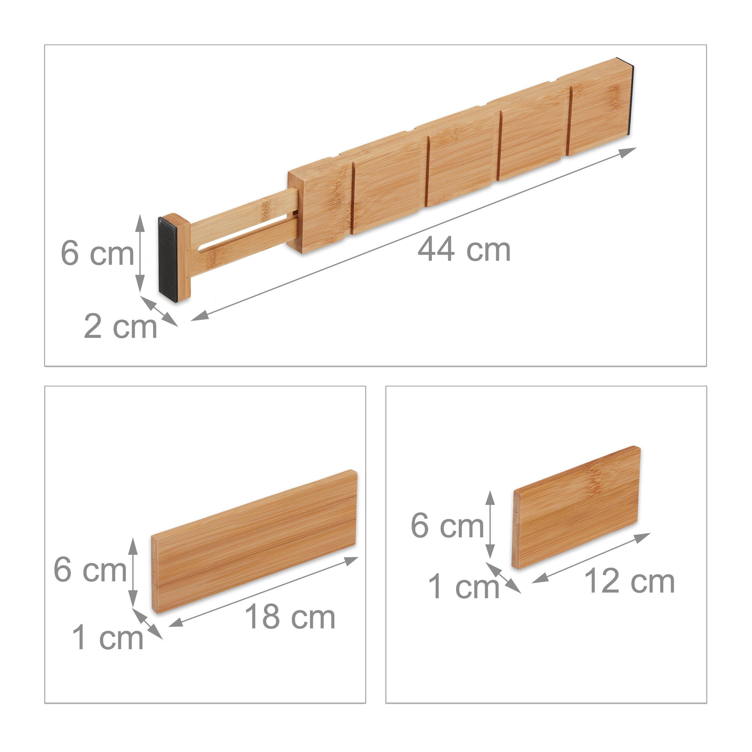 Séparateurs de tiroirs de cuisine, lot de 10, longueur réglable de 34 à 44 cm, bambou et silicone, naturel et noir, Relaxdays - 4