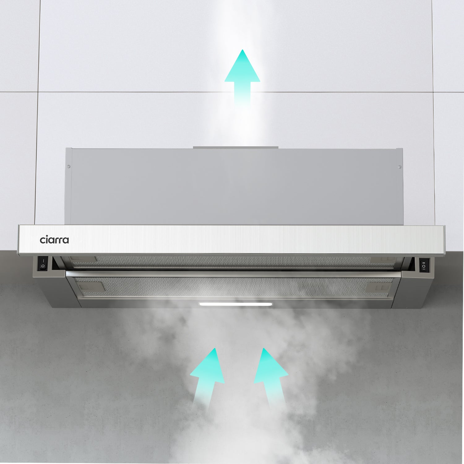 CIARRA Hotte Tiroir 60cm A++ 370m³/h avec 2pcs Filtres à charbon Recyclage et Évacuation Inox CD6906DS - 4