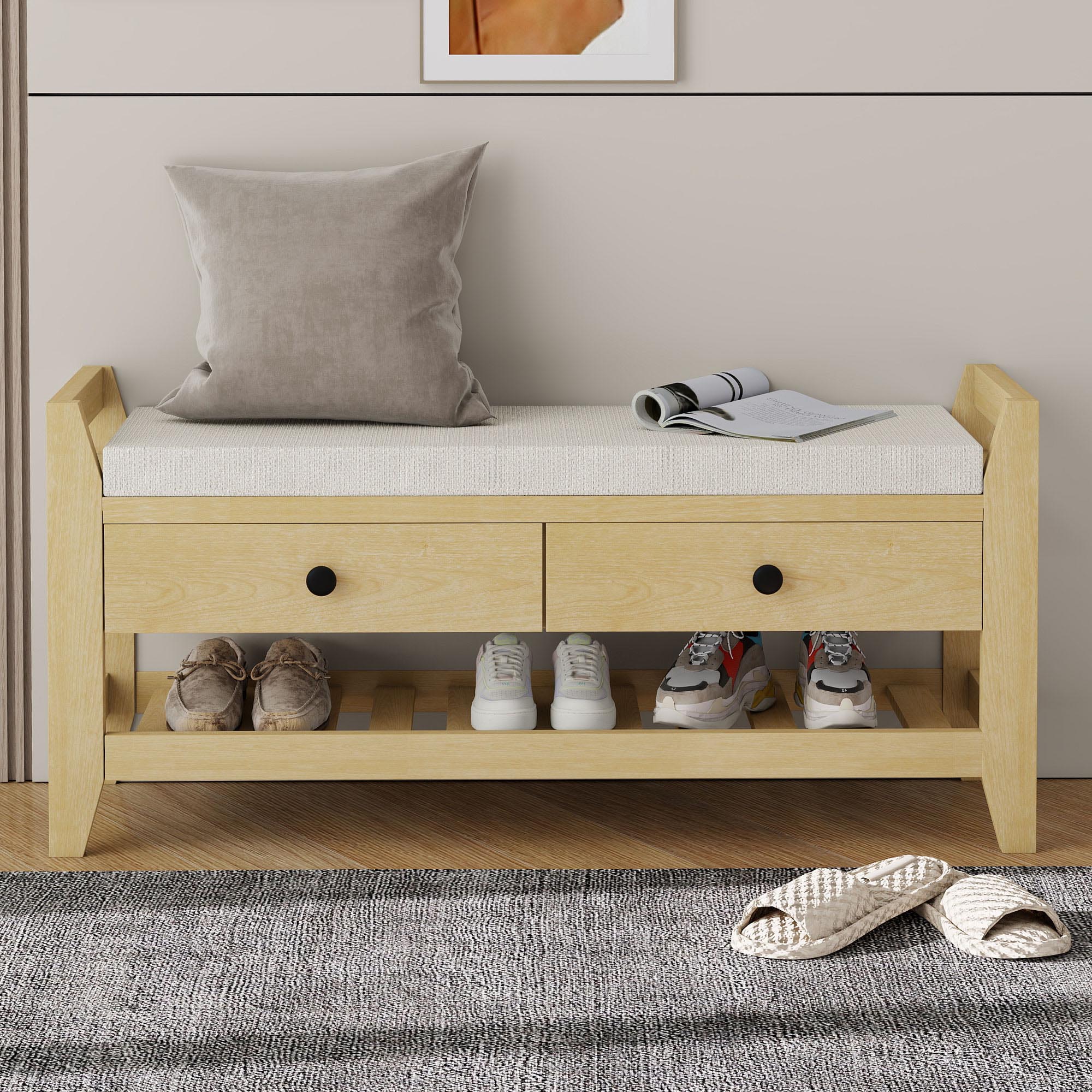 Banc à chaussur rembourré moderne blanc yellar avec armoire de rangement et étagère pour couloir｜Homary