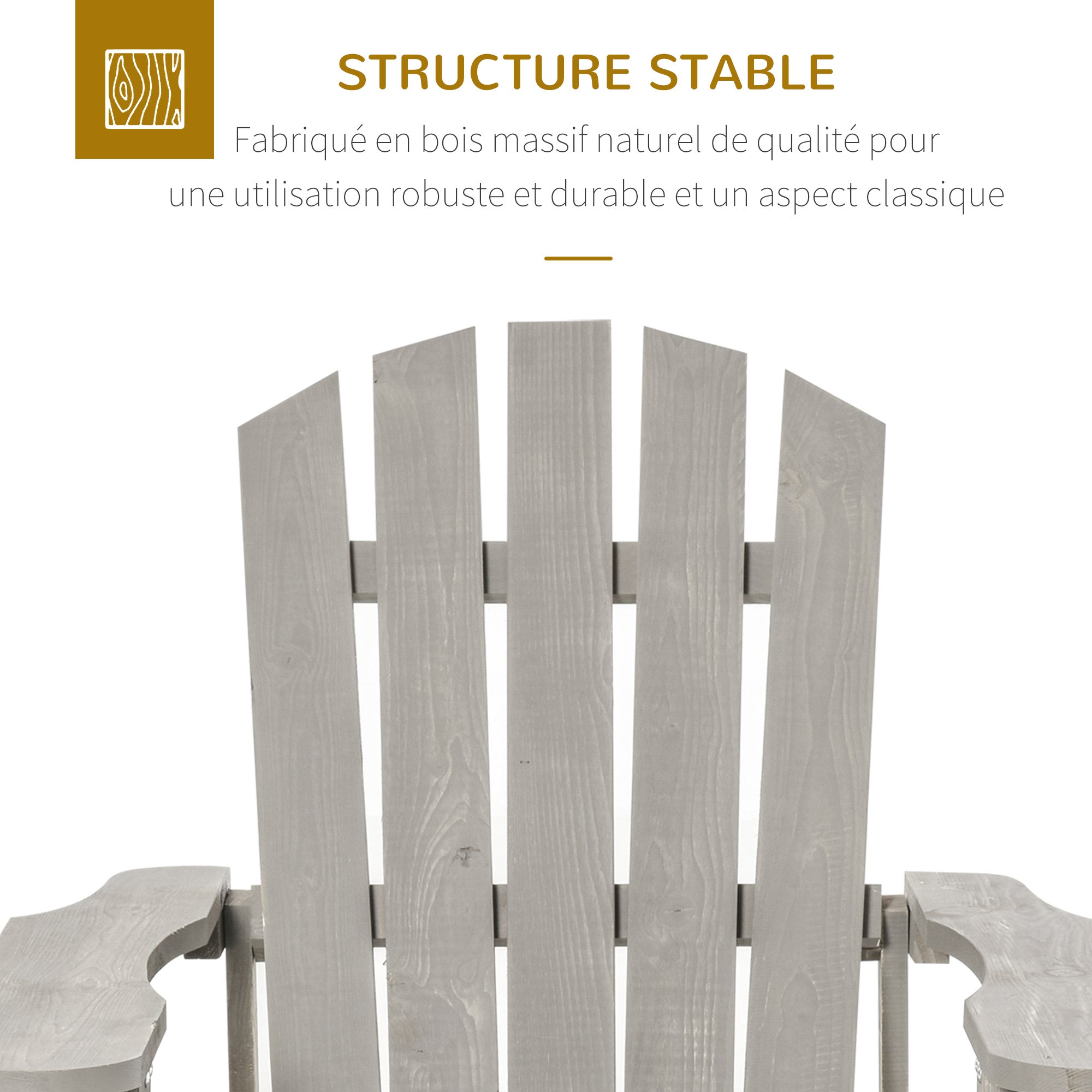 Outsunny - fauteuil de jardin - Bois - 78x89x88cm - Gris - 5