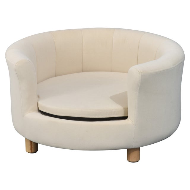 PawHut Divano per Cani e Gatti Imbottito con Schienale e Cuscino Rimovibile, 65x64x37cm, Crema