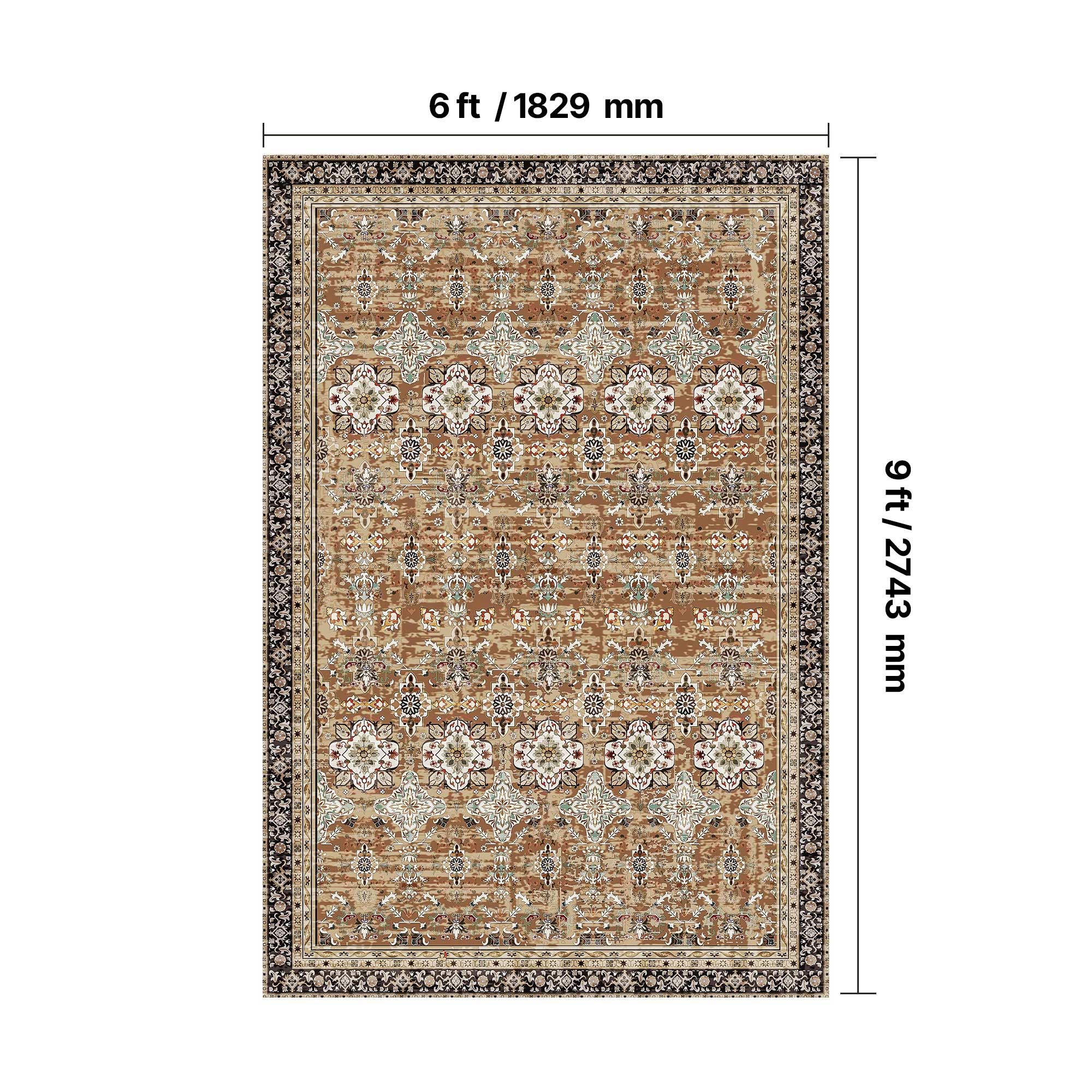 Tapete SucceBuy 1,8x2,7m, lavável antiderrapante, pelo curto denso, estilo vintage. Quarto, escritório, entrada. Marrom e verde - 3