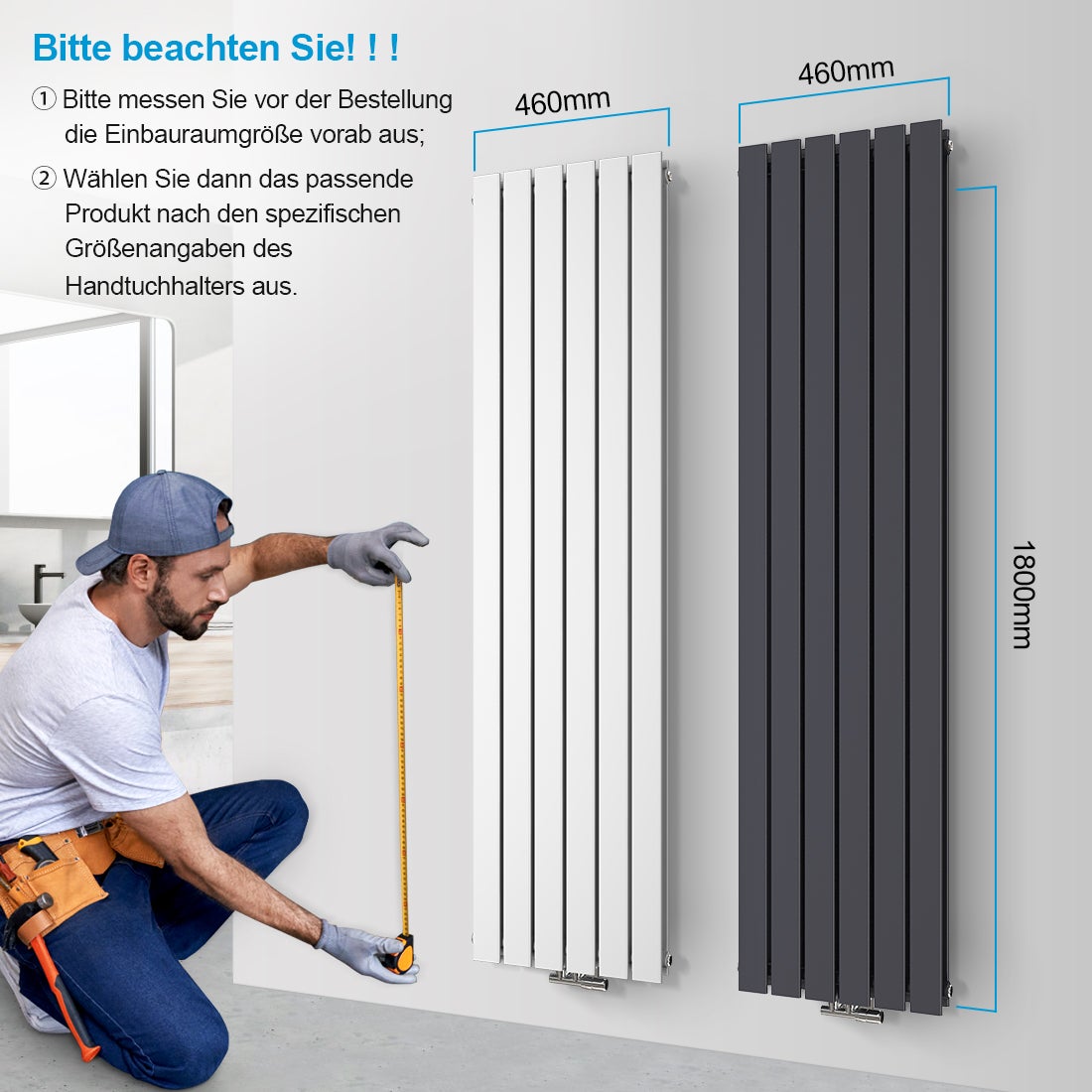 Heilmetz Radiateur eau chaude en acier Design Vertical Radiateur chauffage central blanc 180x46cm - 5
