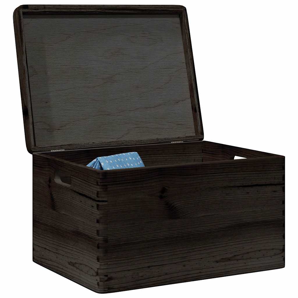 Caja de madera con tapa negra y asas de madera maciza de pino.