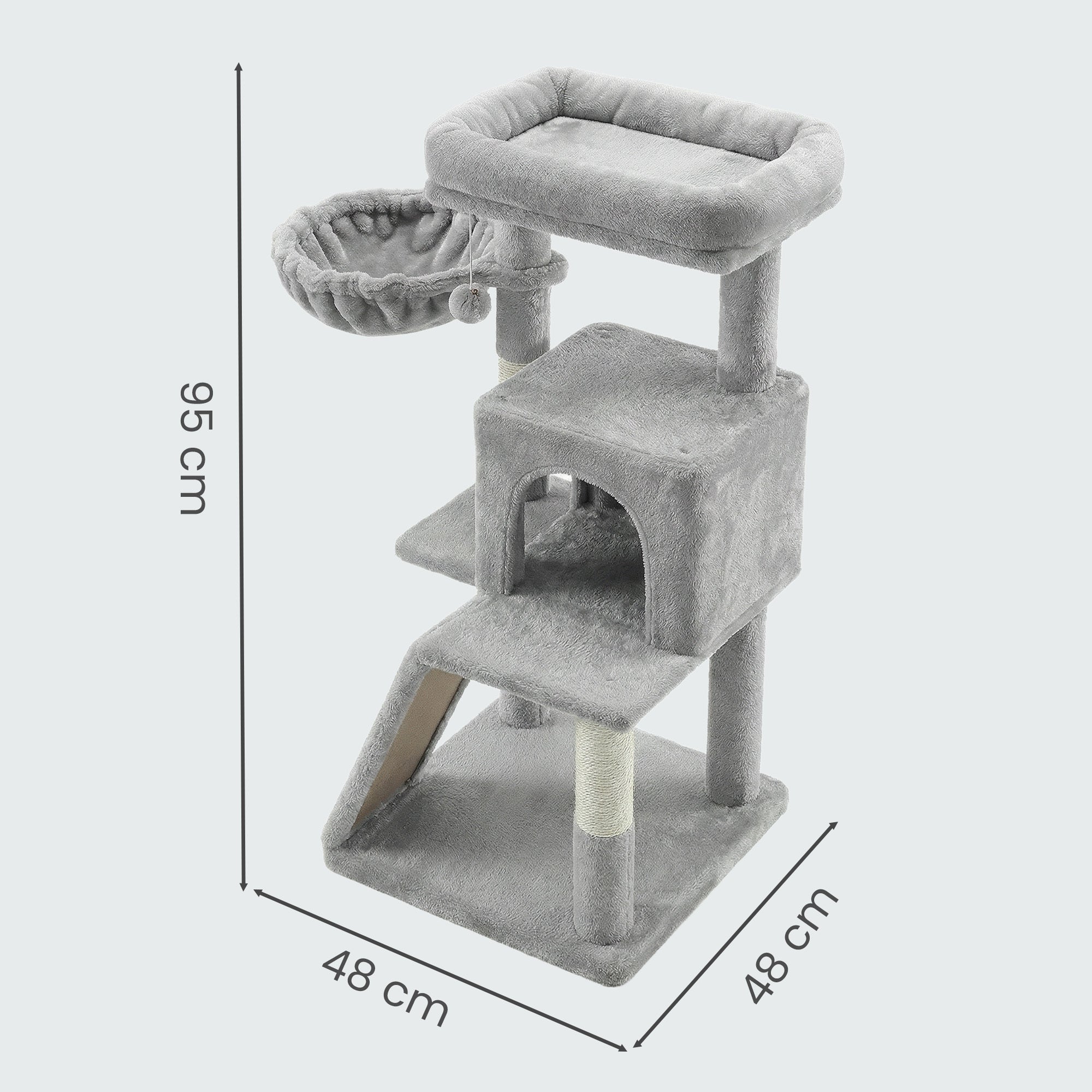 Petit Arbre à Chat, Poteaux à Griffer et Rampe, Gris Clair - 5