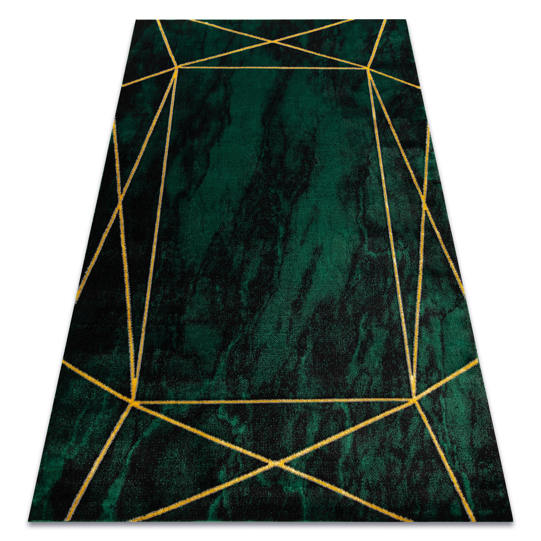 Alfombra emerald exclusivo 1022 glamour, elegante geométrico, mármol botella verde / oro 120x170 cm