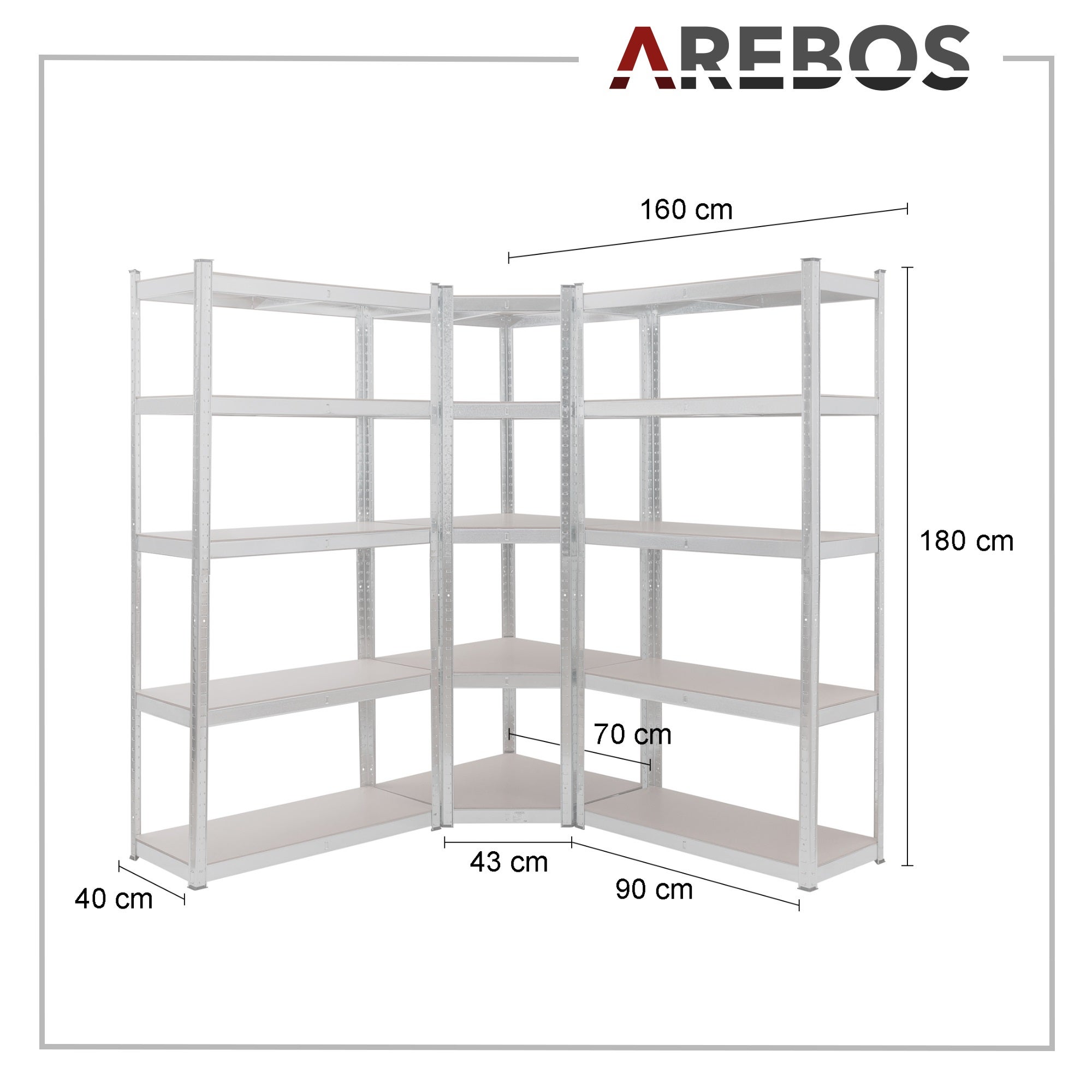 AREBOS Étagère d'angle pour Charges Lourdes Set de 3 Max 875kg Montage Facile grâce au système d'emboîtement Profondeur de 40cm - 4