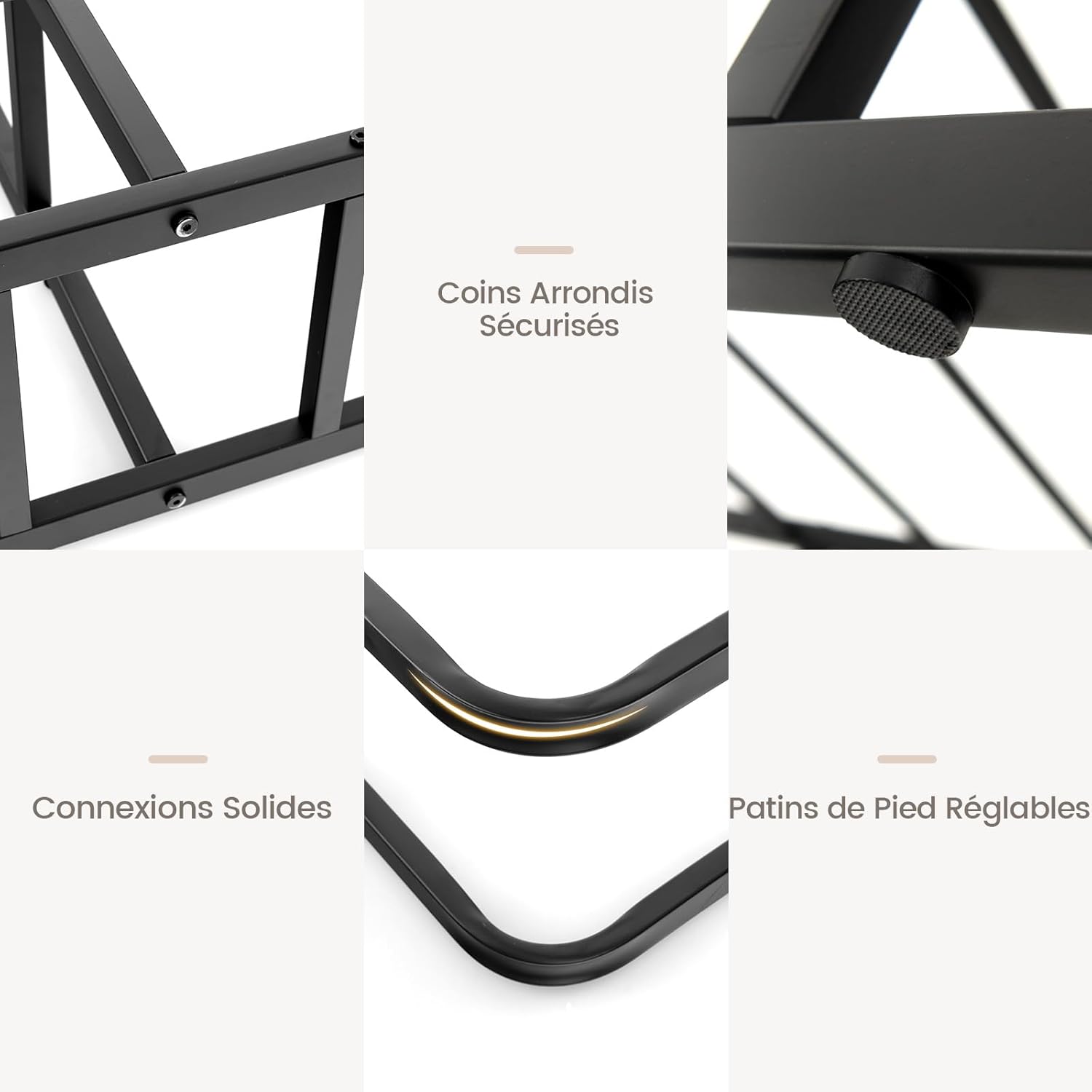 Estrutura de cama de casal 140x200 cm com ripas, cama plataforma de metal tamanho queen para adultos, fácil montagem, carga de 300 kg - 3