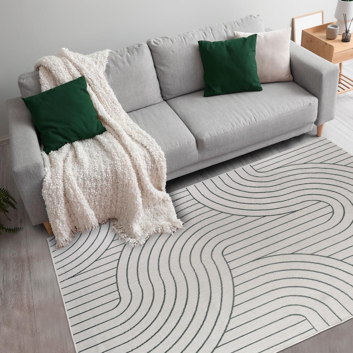 Tapis extérieur, kilim reversible 120x170 LYN2 U REVERSIBLE vert et crème - 8