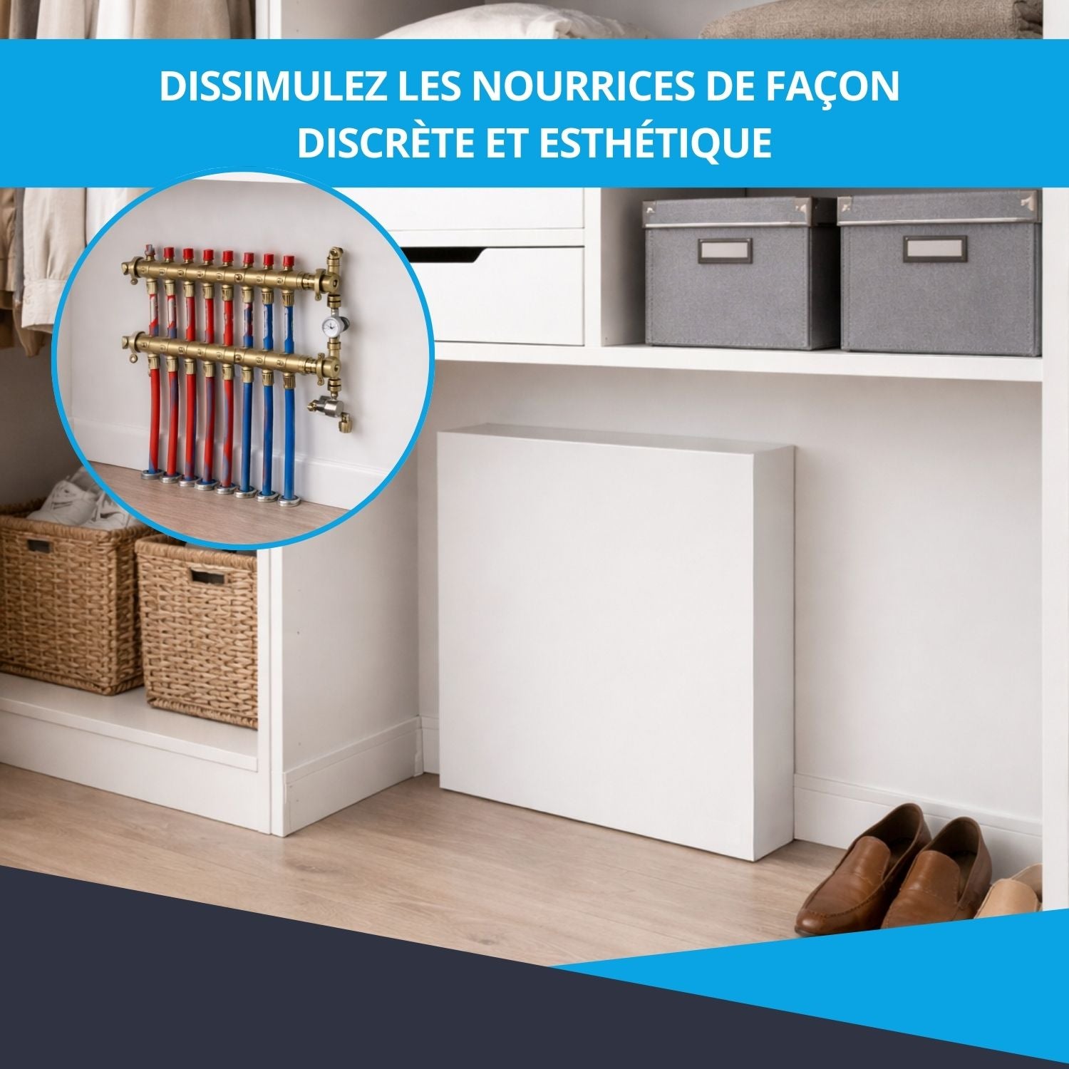 Cache nourrice plomberie ATOLE en acier Blanc - Largeur fixe - Taille 1 : 450 x 450 x 150 mm - 4