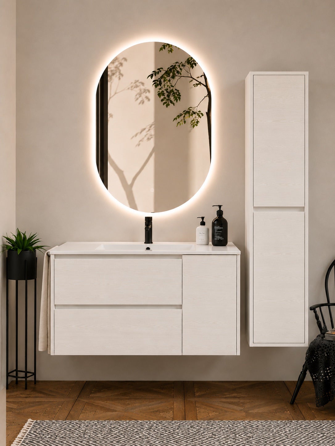Mobilier de baie cu lavoar ORIGENBATH ITACA fără oglindă 70x40 cm alb nordic cu coloană