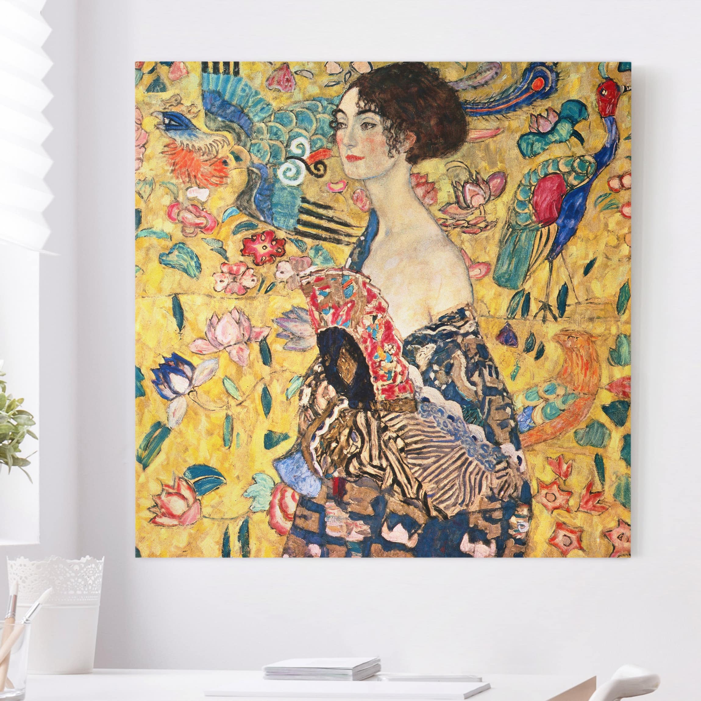 Lienzo cuadro en lienzo bastidor impresion en lienzo amarillo gustav klimt mujer pintura 342 cocina dormitorio salón pasillo 70 x 70 cm