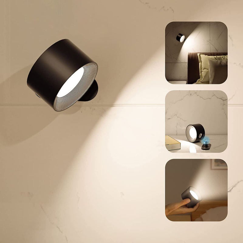Kinkiety LED, Lampy Ścienne z Akumulatorem i Portem USB - 3 Temperatury Barwowe i 3 Jasności, Magnetyczna Kula Obrotowa 360°