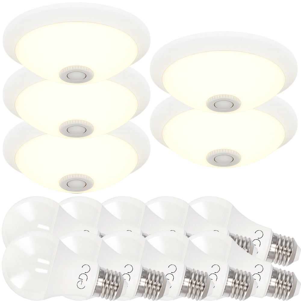 Komplet 5x Plafon z czujnikiem ruchu 360° Biały E27 400.020.143 HOROZ + 10x żarówka EDO777498