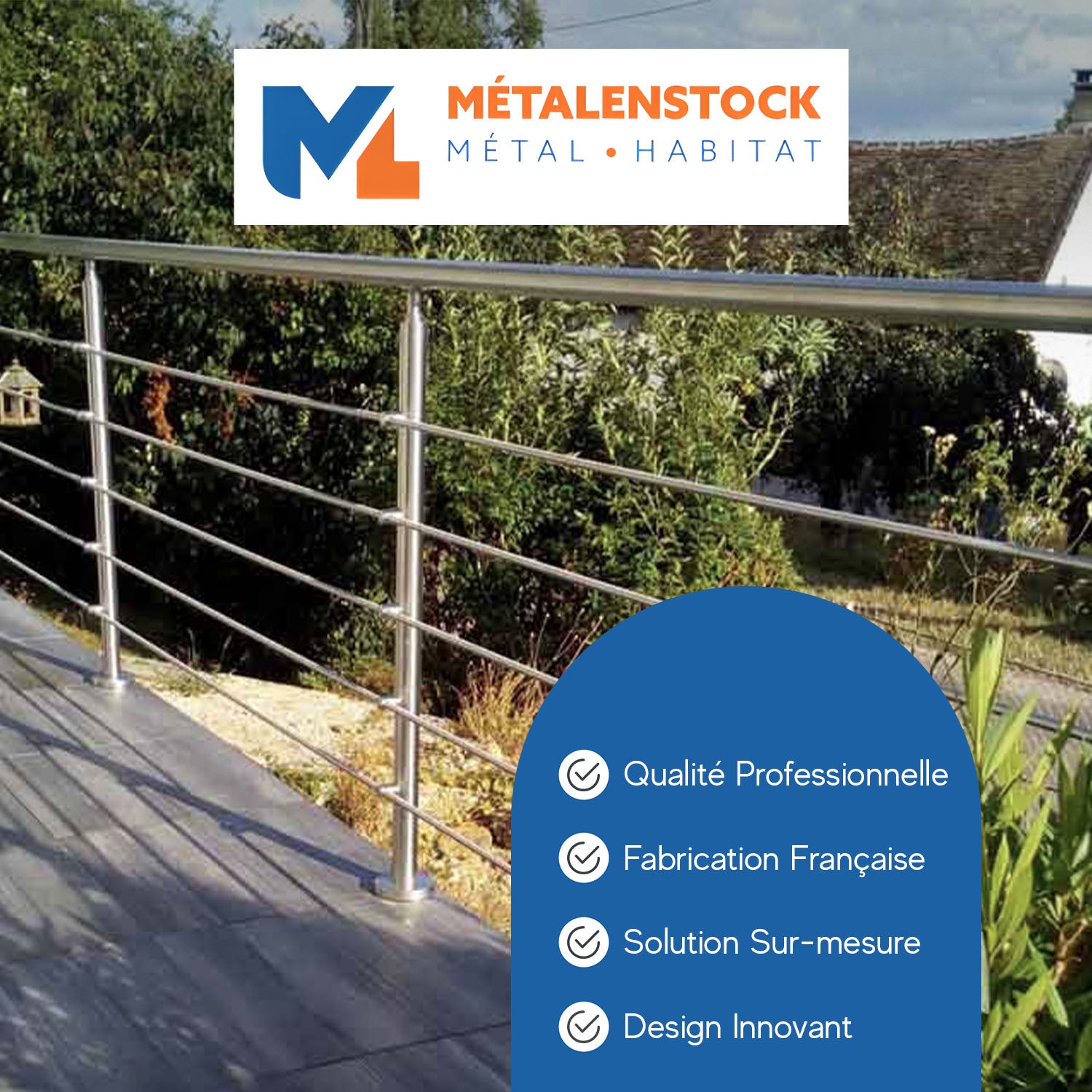 Garde-Corps de Terrasse ou Escalier en Inox barres 