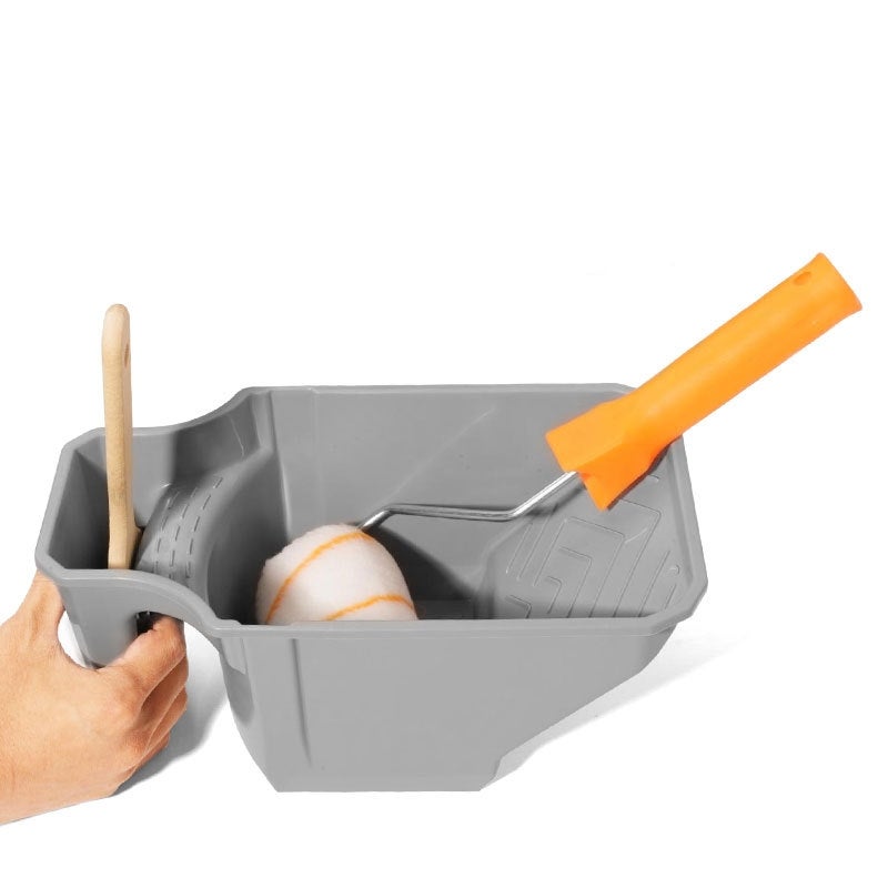 Un ensemble de bac à peinture portatif gris avec rouleaux - fabriqué en matériau PP, grande capacité, facile à utiliser. - 2