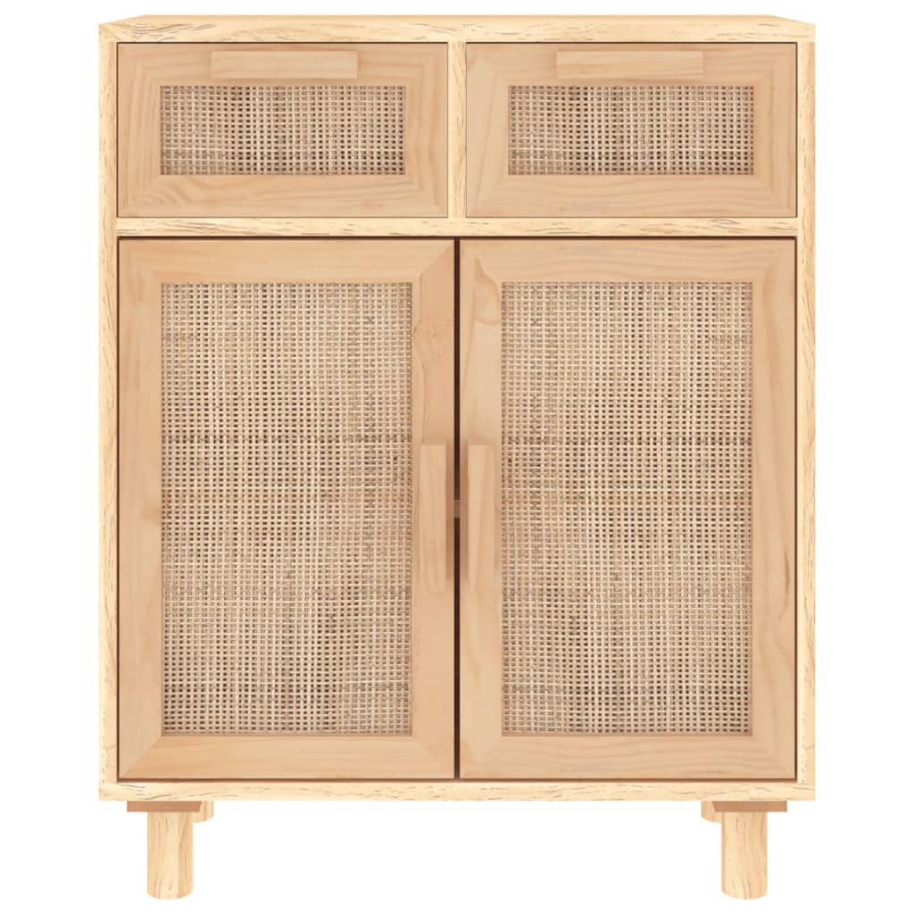 Aparador marrón madera pino maciza y ratán natural 60x30x75 cm - 4