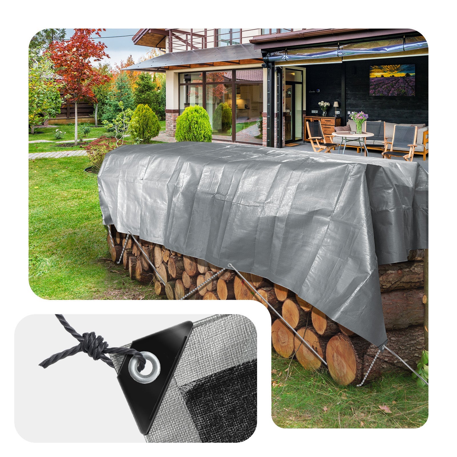 Bâche de protection en polyéthylène 240g/m² - 4x8m gris et noir - imperméable et anti-UV - VOUNOT® - 5