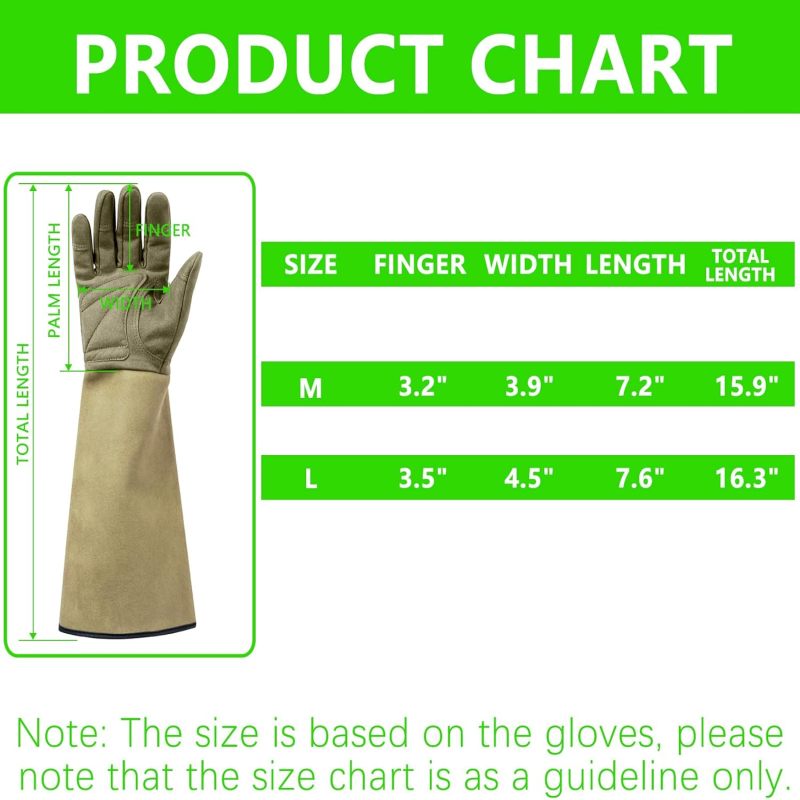 Gants de jardinage professionnels anti-épines pour la taille des rosiers, avec protection de l'avant-bras pour les feuilles vertes-M - 6