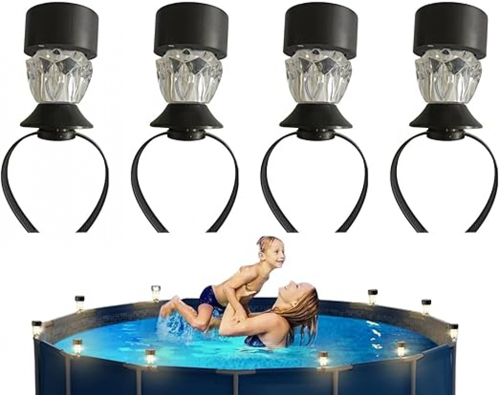 Lampy solarne do basenu naziemnego, oświetlenie do ramy - 4 lampy do ogrodzenia naziemnego z ramą - Dekoracja oświetlenia zewnętrznego do ogrodu