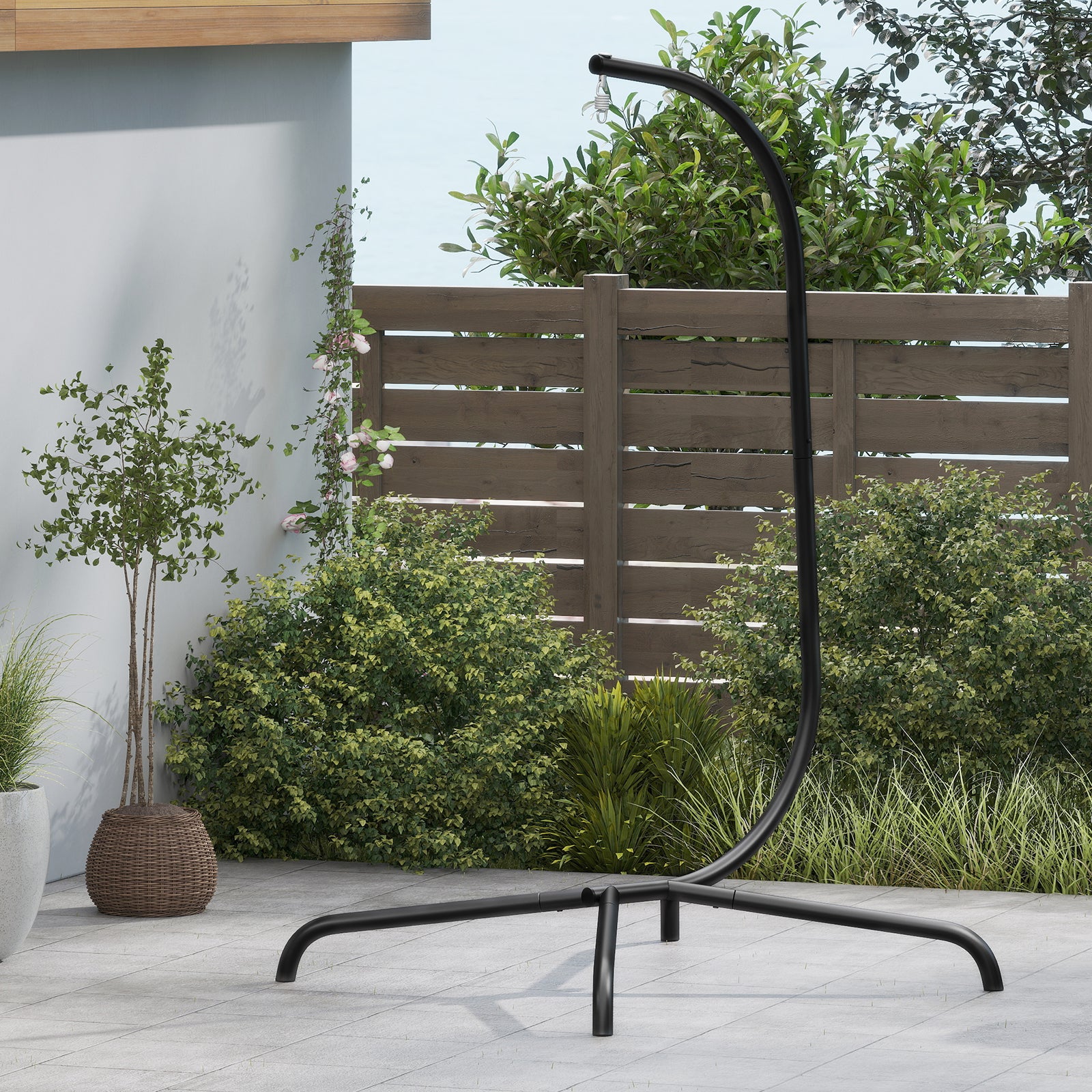 Support de Chaise Suspendue en Métal, Charge 180 KG, Forme en C avec Crochet à Ressort et Rotation à 360° pour Intérieur et Extérieur, Noir - 2