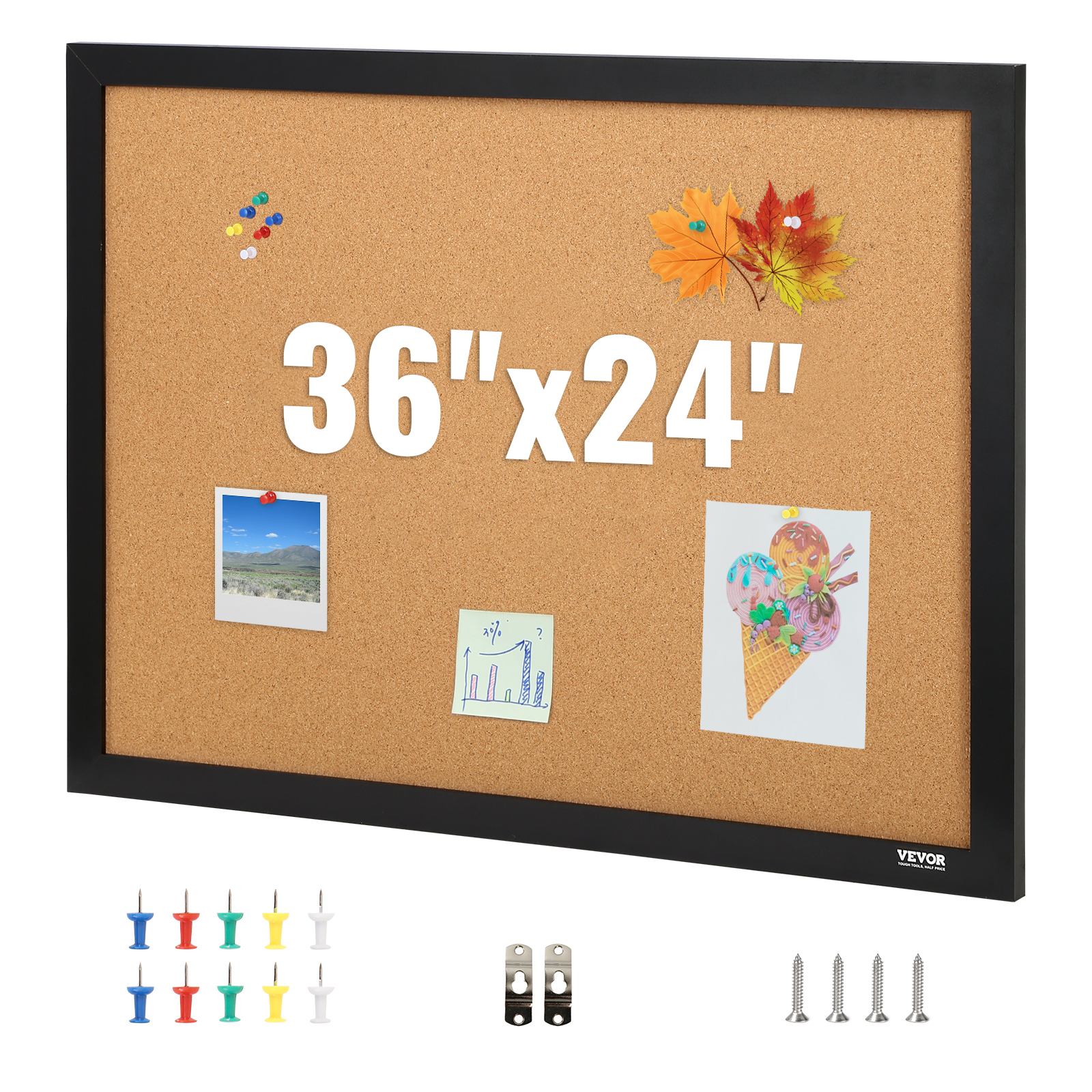Tablica korkowa 36 "x 24" z ramką do naklejek MDF do montażu na ścianie VEVOR