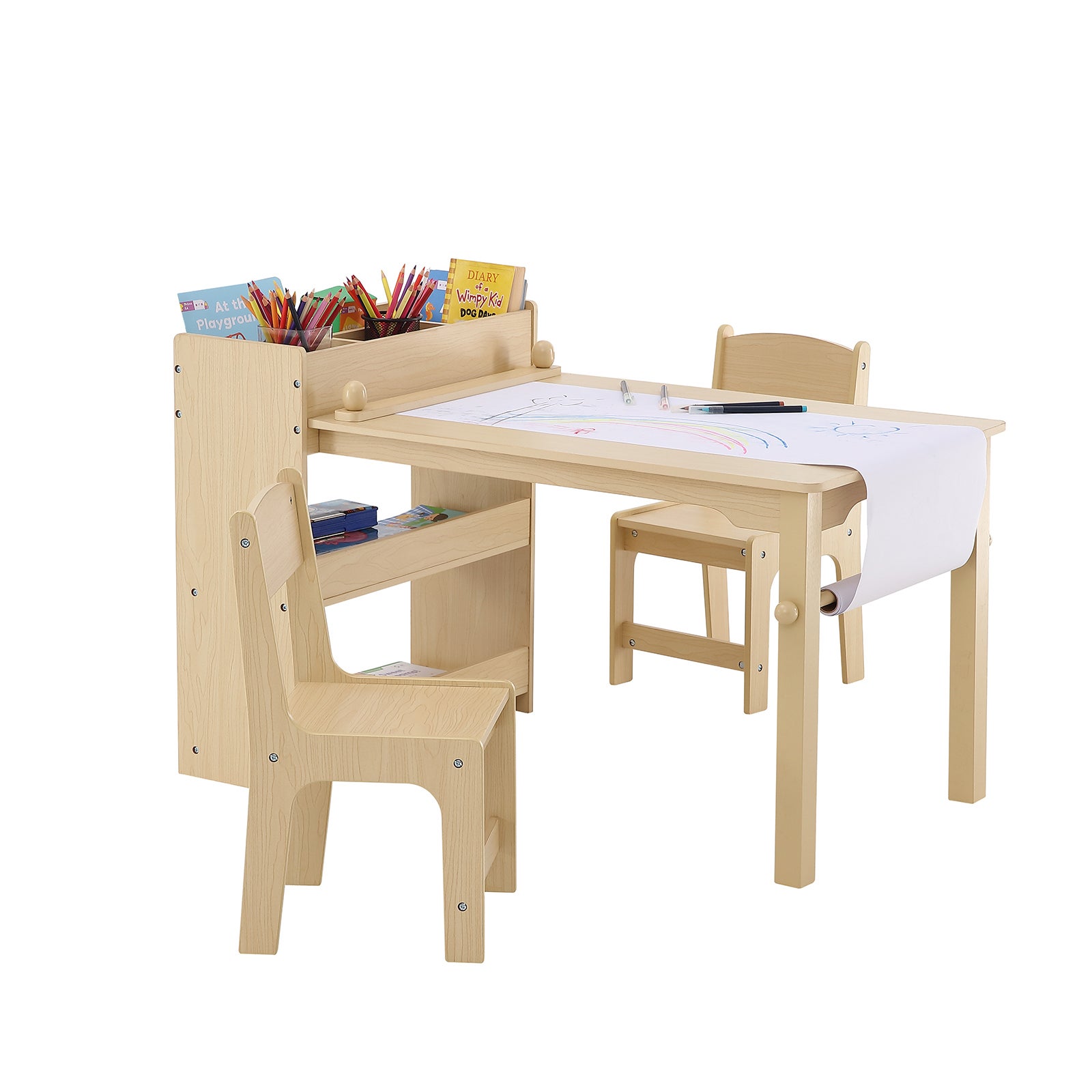 Set Tavolo E 2 Sedie Per Bambini Puecrof - Legno Di Betulla, Van Portaoggetti, 106x58 Cm - Foto 12