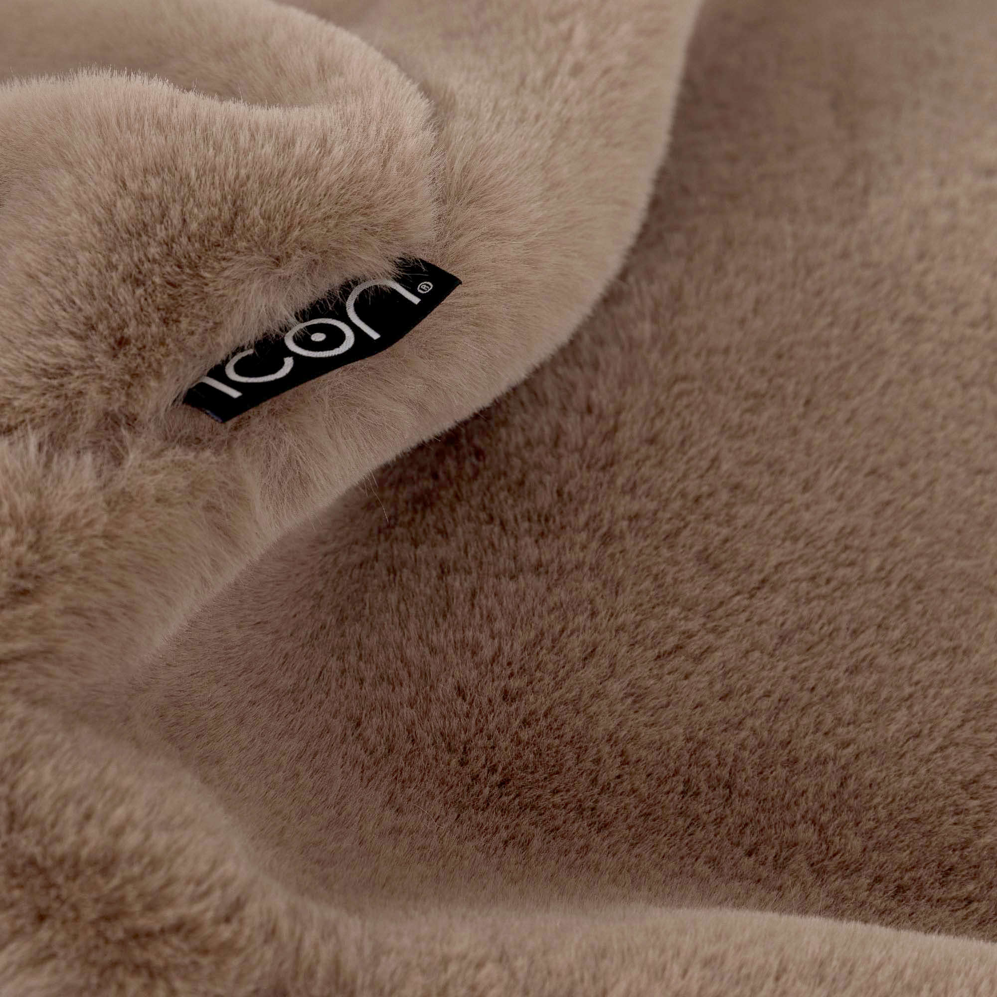 Pouf classique Icon en imitation fourrure luxueuse de lapin, brun moka, salon, chambre, 85x85cm, Made in Allemagne, Oeko-Tex® - 6