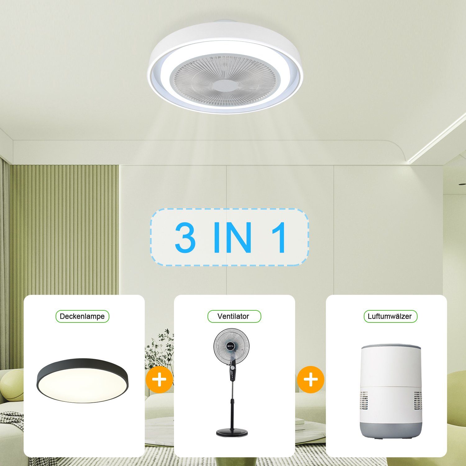 NETTLIFE Lampowentylator LED 5 Łopatek Cichy Ściemnialny z Pilotem Nowoczesna Lampa Sufitowa z Wentylatorem do Salonu Sypialni Kuchni - 3