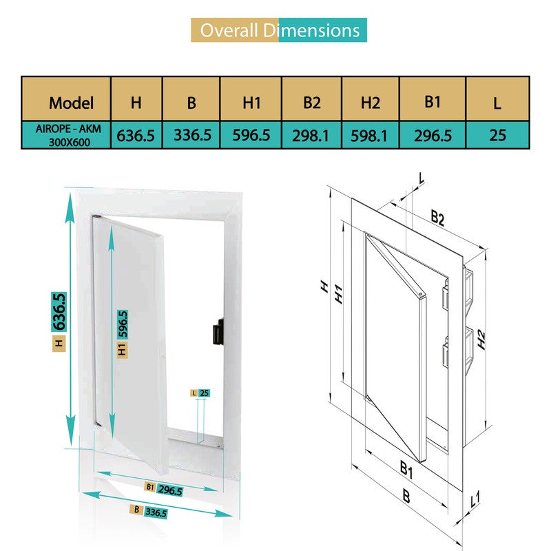 AIROPE Trappe de Visite 300x600 mm Acier, Fermeture Magnétique, Ouverture Gauche/Droite, Panneau d’Accès pour Eau, Mur, Baignoire, Fusibles, Fils - 2