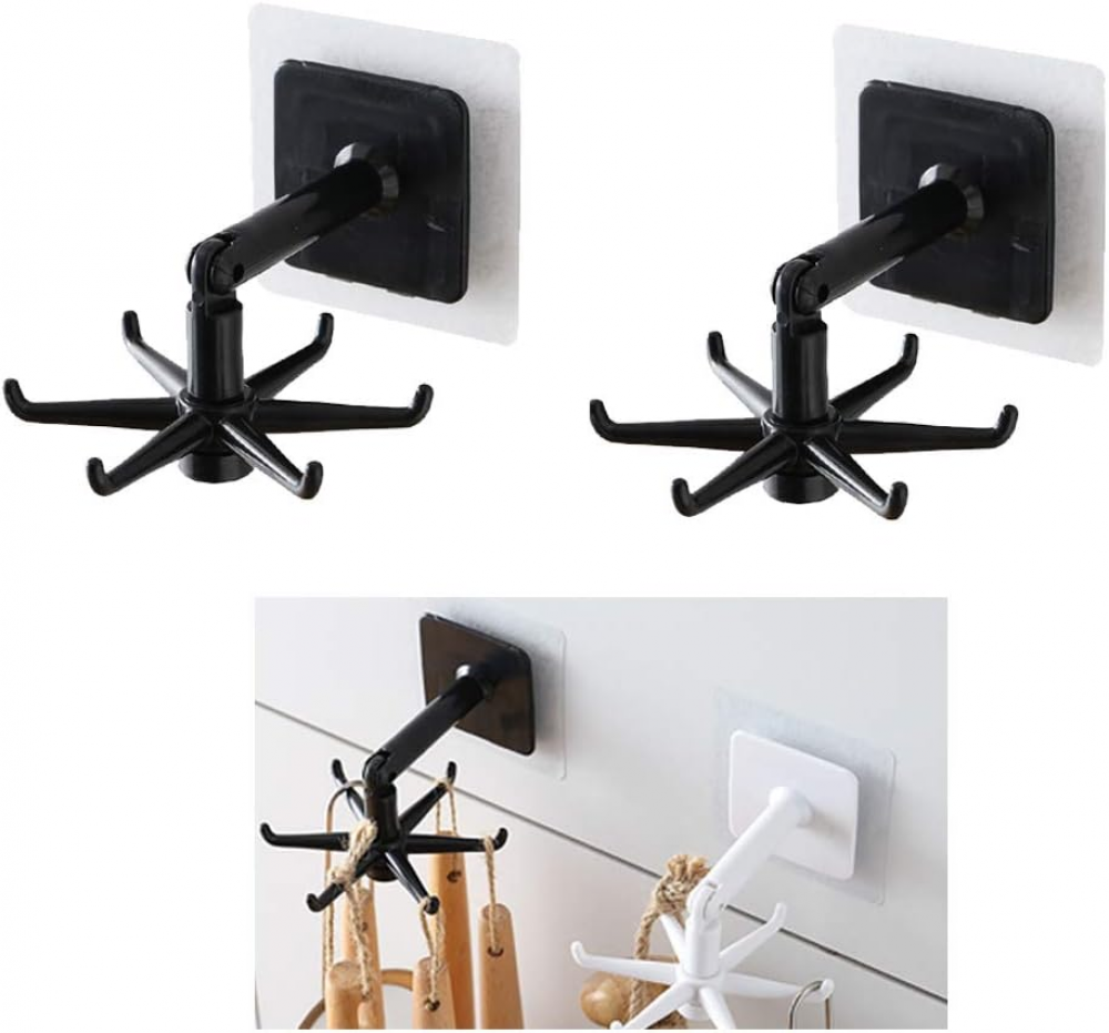 Wieszak na przybory kuchenne z 6 haczykami, 2 sztuki, uchwyt na przybory kuchenne pod szafkami, obrotowy wieszak kuchenny 360°, Est