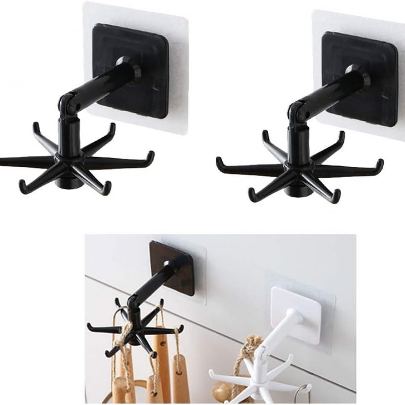 Wieszak na przybory kuchenne z 6 haczykami, 2 sztuki, uchwyt na przybory kuchenne pod szafkami, obrotowy wieszak kuchenny 360°, Est